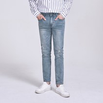 진마니아 남성용 데미지 슬림 연청 스판 스키니진 MJU-660