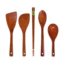 리한 옻칠 나무 사선뒤집개 + 반달뒤집개 + 튀김젓가락 + 요리스푼 + 주걱