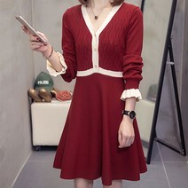 루나걸 미크린 배색 니트 원피스