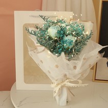 한솔 조화 라별 누눅 로맨틱 장미 안개꽃 LED 꽃다발, 블루