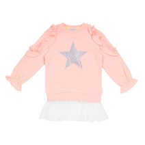 리틀스텔라 여아용 어깨 러플 배색 기모 원피스