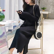 디어로라 여성용 소프트 골지 트임 롱 원피스