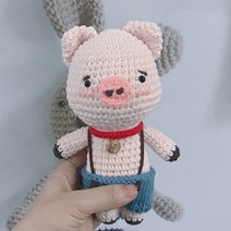 아이한코 꼬마돼지 피글리 코튼 코바늘 손뜨개인형 DIY 패키지, 1세트, 혼합색상