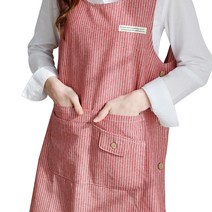 한스빌 원피스 어린이집 바리스타 카페 앞치마 모던 스트라이프 앞치마 XL, 레드, 1개