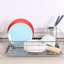 이랑 스텐받침 식기건조대 1단 + 물받이쟁반 + 수저통, 실버