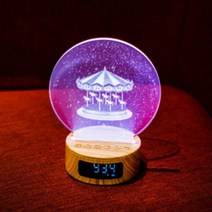 라이트피플 블루투스 스피커 LED 시계, 회전목마(나무무늬)