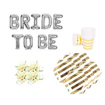 브라이덜샤워 소품 패키지 BRIDE TO BE 풍선 실버 + 꽃팔찌 미니로즈 피치 4p + 테이블웨어 마블, 혼합색상, 1세트