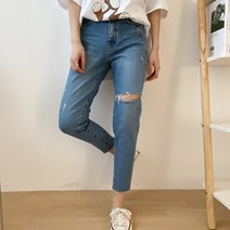 린다샵 여성용 해드리 데미지 일자 데님 팬츠 PT6917K12
