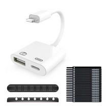 호후 2in1 라이트닝 OTG 8핀 충전 젠더 HMG-L005 + 미니 벨크로 타이 14cm 20p + 실리콘 케이블 홀더 7구 세트, 혼합색상