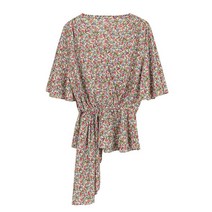 비엔엑스 언발 프릴소매 플라워 프린트 블라우스