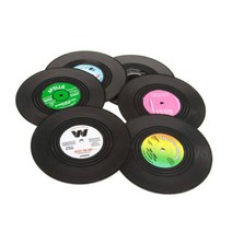 레코드판 실리콘 컵받침대 6p 세트, 혼합색상