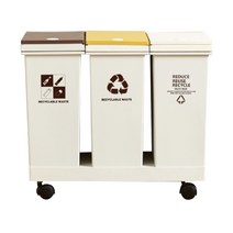 이동식 원터치 분리수거 쓰레기통 36L, 베이지 + 브라운 + 옐로우, 1개