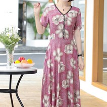 아뗄릭 데일리 캐주얼 브이넥 반팔 플라워 미디 원피스 00011