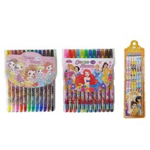 여아용 디즈니 프린세스 색연필 + 사인펜 + 연필 문구세트, 혼합색상, 1세트