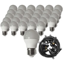 맥아트 LED 스트링 라이트 전등선 30소켓 30m   인치구 3W 30p 세트, 블랙(전등선), 전구색(노란빛)