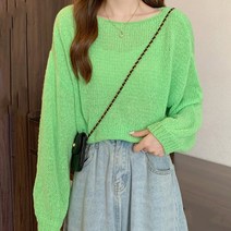 메이첼 여성용 입술넥 비비드 컬러 루즈핏 니트 티셔츠 00281