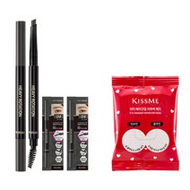 키스미 헤비로테이션 하드 엣지 아이브로우 펜슬 2p + 아이메이크업 리무버 패드 세트, 04 그레이 브라운(아이브로우), 1세트