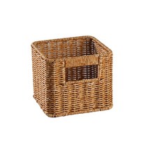 정사각 볼튼 손잡이 라탄 바구니 L, 베이지, 1개