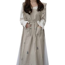 아미앙스 프릴 롱 레이스 원피스 린넨 마들렌 에이프런, 베이지, 1개