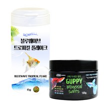 로웰 블루웨이브 트로피컬 플레이크 열대어사료 15g + 구피 미네랄 솔트 120g 세트, 1세트