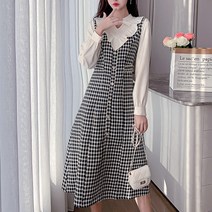 페이퍼먼츠 프릴넥 체크 A라인 미디 롱 원피스 01129