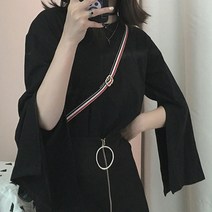 페이퍼먼츠 여성용 소매 나팔 트임 라운드 심플 티셔츠 01286