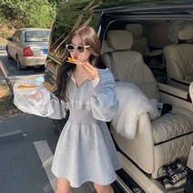 큐랑 폴리 슬림 캐주얼 후드 원피스