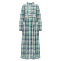 비엔엑스 퍼프소매 셔링넥 체크 원피스