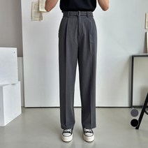 세컨그라운드 여성용 핀턱 와이드 벨트 슬랙스