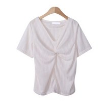 여성용 미스엔 브이넥 꼬임 반팔 티셔츠 T9284K23
