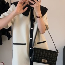 비비에모 봄 여름 배색라인 라운딩 카라 플레어 미니 원피스 01026