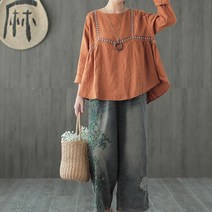 메이첼 여성용 올리브플라워 자수 와이드 청바지 00599
