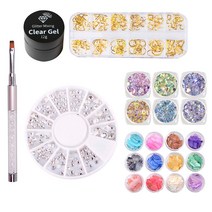 메이브라운 젤네일 세트 L MSET020, 클리어젤 + 브러쉬 + 자개글리터 12종 + 글리터 6종 + 스톤 12종 + 파츠 12종, 1세트