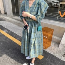 페이퍼먼츠 체크 풍성 루즈핏 플레어 원피스 01801