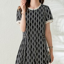 아뗄릭 라운드 배색 도트 플레어 반팔 미니 원피스 00795