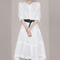 비비에모 브이넥 허리벨트 반소매 플레어 미디 원피스 01302
