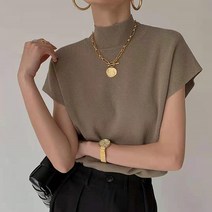 비비에모 여성용 하이넥 데일리 반팔 티셔츠 01312