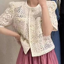 메이첼 여성용 포켓 레이스 펀칭 반팔 가디건 재킷 00958