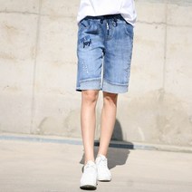 동대문스타일 여성용 빈티지 루즈핏 5부 밴딩 청 반바지 OB782