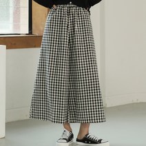 빼빼 여성용 지아나 허리밴딩 체크 와이드 큐롯 9부 바지