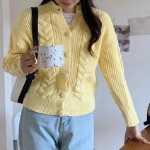 페이퍼먼츠 여성용 왕 꽈배기 헨리넥 니트 가디건 02655