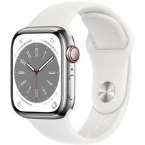 Apple 애플워치 8, 41mm, GPS+Cellular, 스테인리스, 실버 / 화이트 스포츠밴드