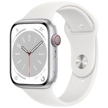 Apple 애플워치 8, 45mm, GPS+Cellular, 알루미늄, 실버 / 화이트 스포츠밴드, 실버(케이스), 화이트(밴드)