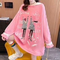 메이첼 여성용 루즈핏 일러스트 레이스 후드 티셔츠 01287
