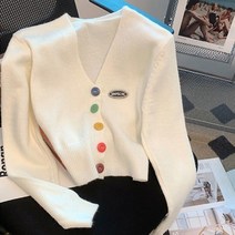 메이첼 여성용 레인보우 단추 파스텔 따뜻한 미니 가디건 01423