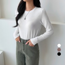 세컨그라운드 여성용 베이직 라운드 기모 긴팔 티셔츠