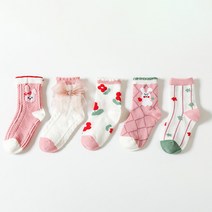 여아용 뿜뿜삭스 핑크 래빗 리본 아동 양말 5종 세트 E33