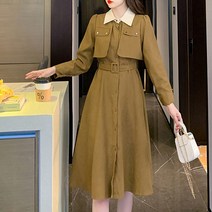 페이퍼먼츠 배색 카라 벨티드 중앙 버튼 케이프 원피스 03096