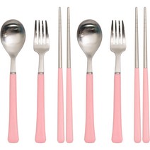 라온누리 아동용 블루밍 컬러 수저세트, 숟가락 2p + 젓가락 2쌍 + 포크 2p, 소프트핑크