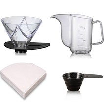 하리오 V60 1회 추출 무겐 드리퍼 + 케틀 드립 주전자 세트 VDMU-02T-SPS, 투명블랙, 블랙, 화이트, 1개
